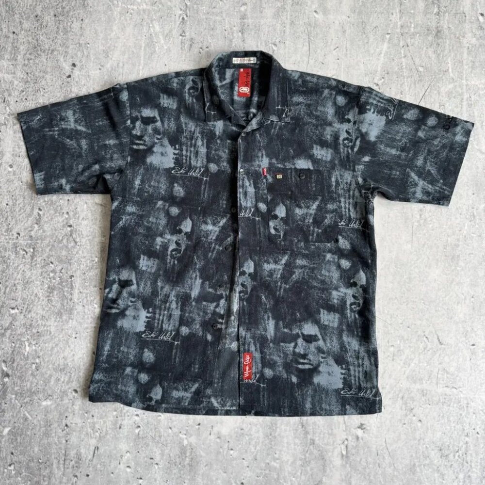 Vintage Marc Ecko Shirt Men's XL Black Gray Button Down Shirt - Y2K